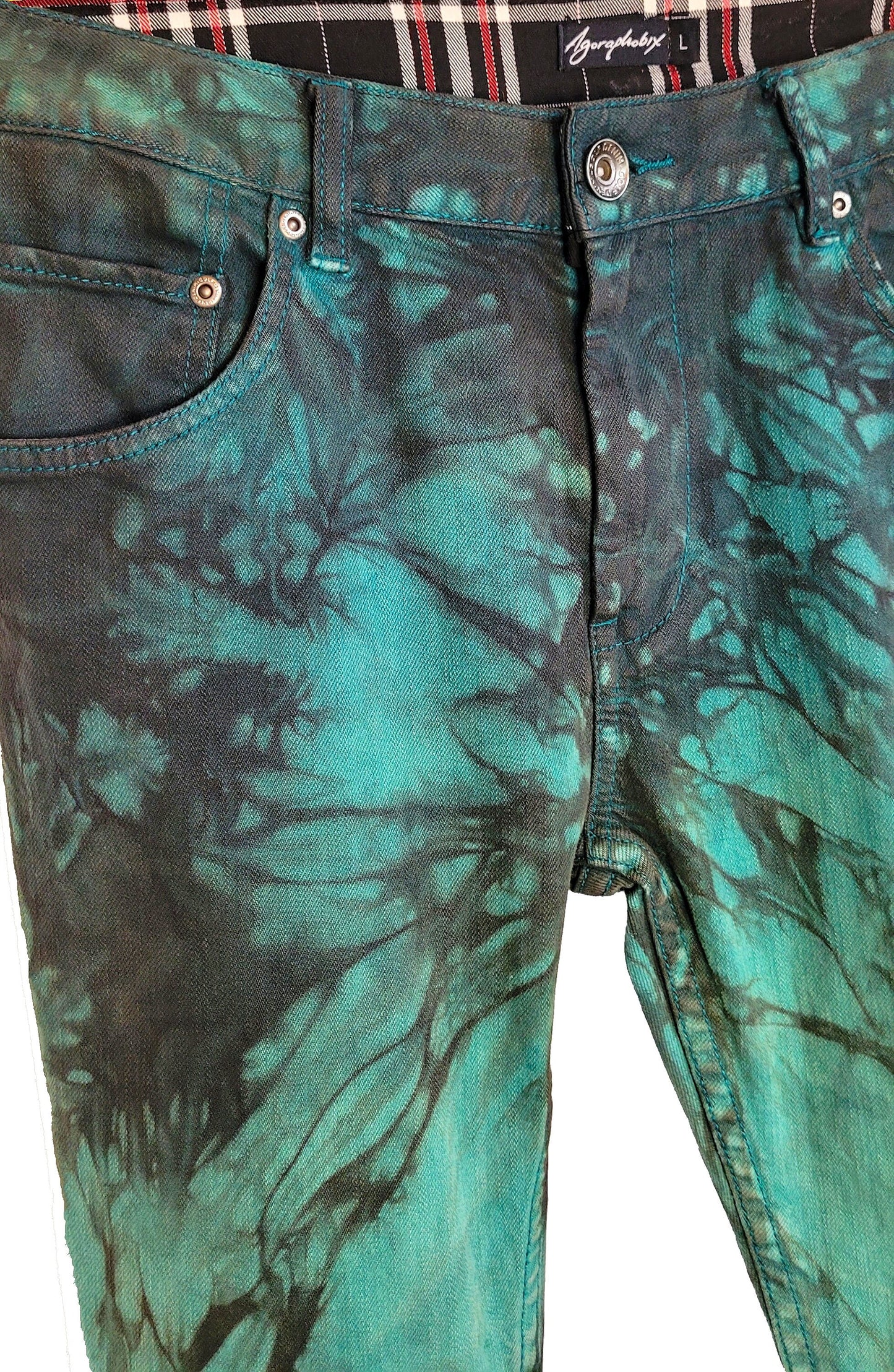 tie dye jeans green jeans grunge jeans green tie dye acid wash jeans | recycled clothing sustainable clothing Size M