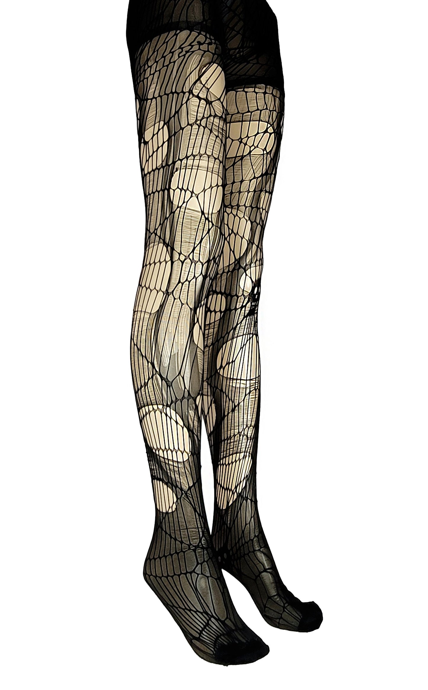 Tattered & torn fishnet tights | Webbed Skull