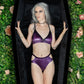 Coffin Skeleton laser etched shimmer purple velvet bra and panty lingerie set