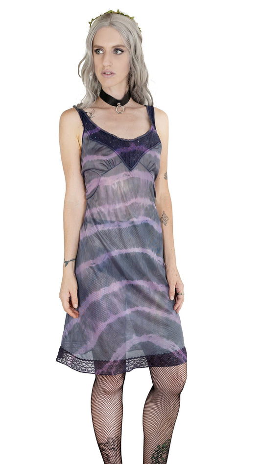 Amethyst Purple tie dye & rhinestone slip dress