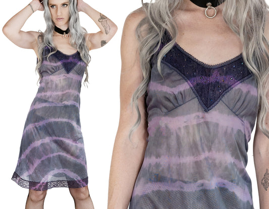 Amethyst Purple tie dye & rhinestone slip dress