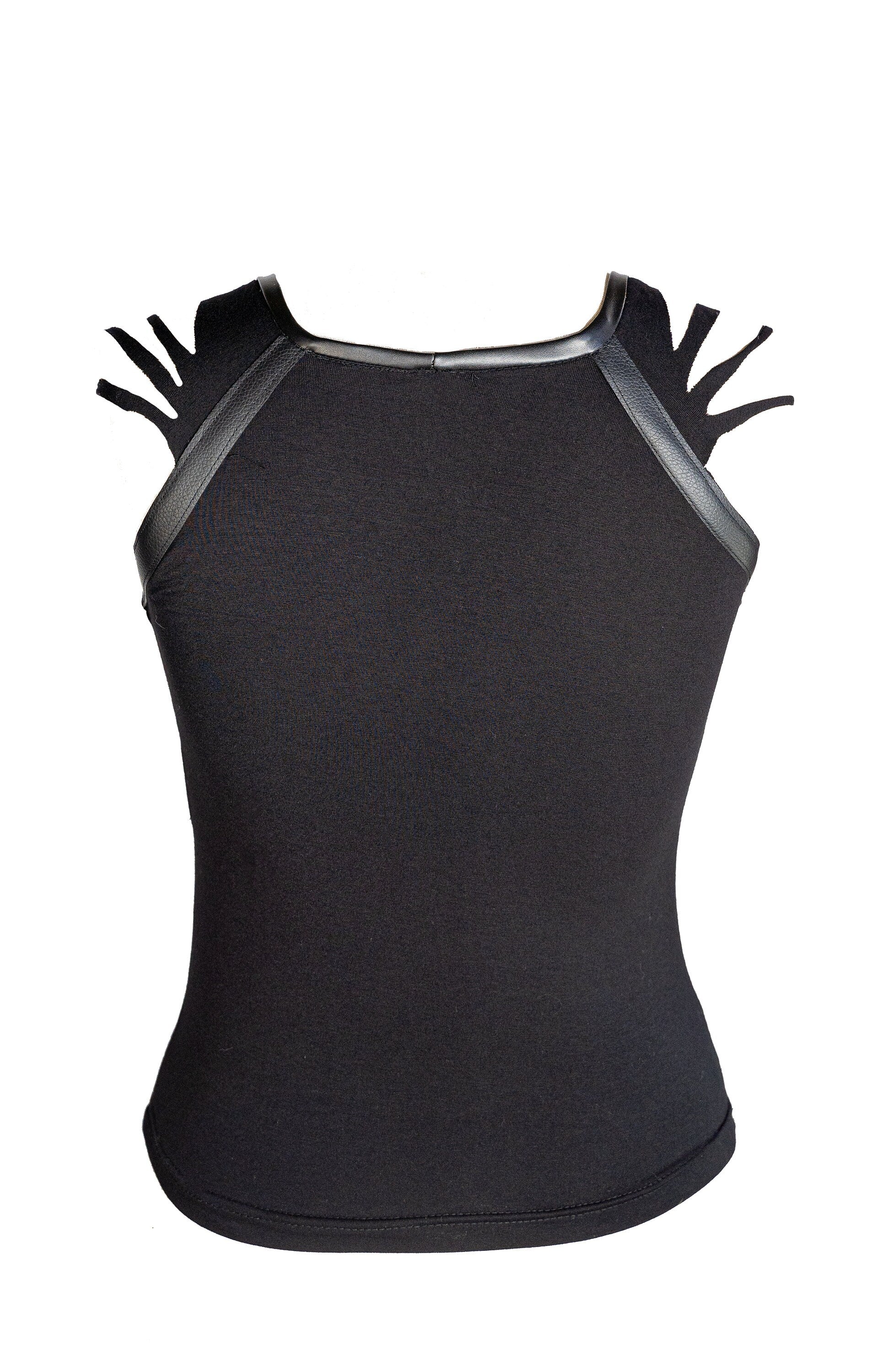 Black cut out top goth tank top faux leather top | cutout tank top goth shirt witch top witch shirt | occult top cut out tank top