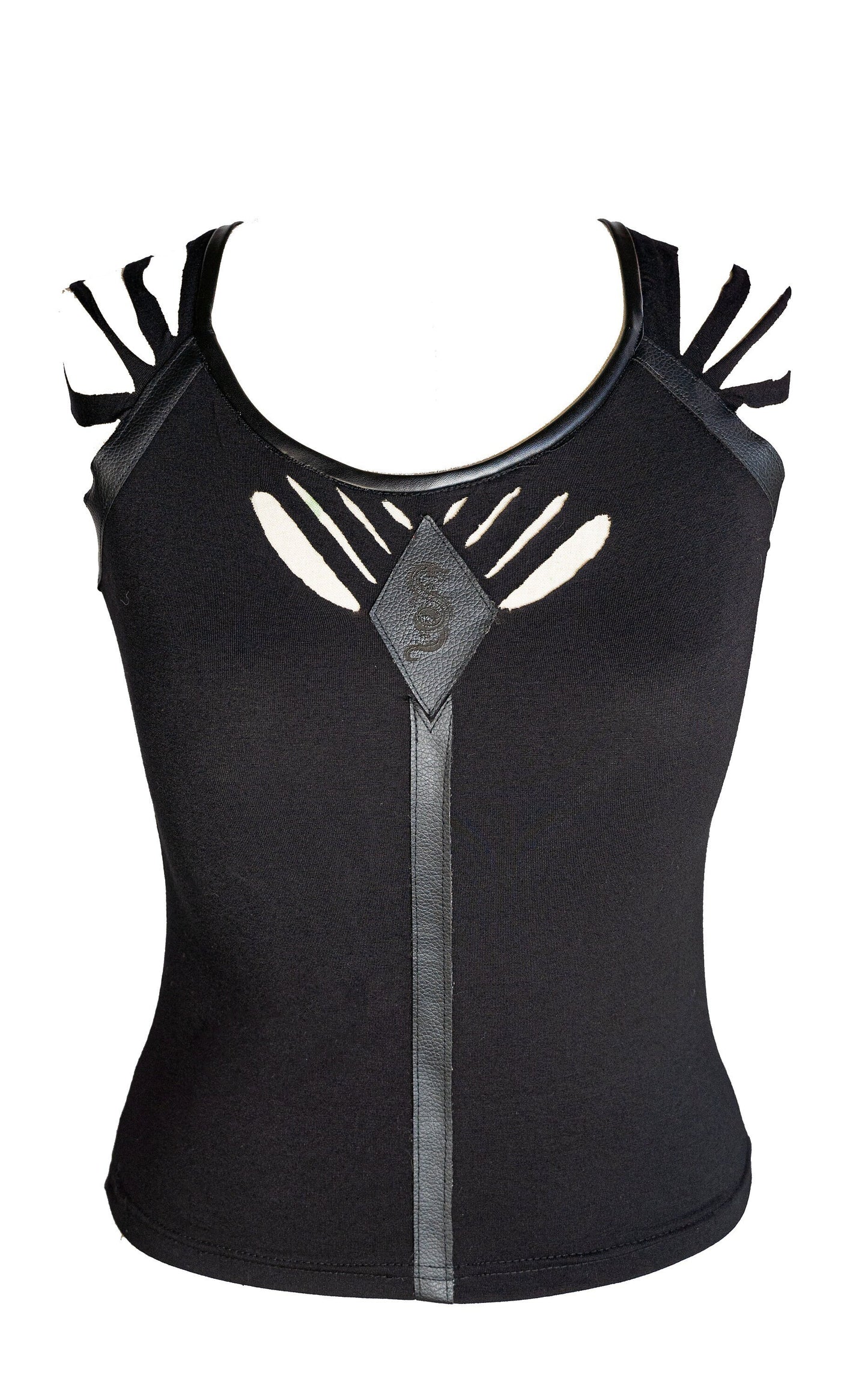 Black cut out top goth tank top faux leather top | cutout tank top goth shirt witch top witch shirt | occult top cut out tank top