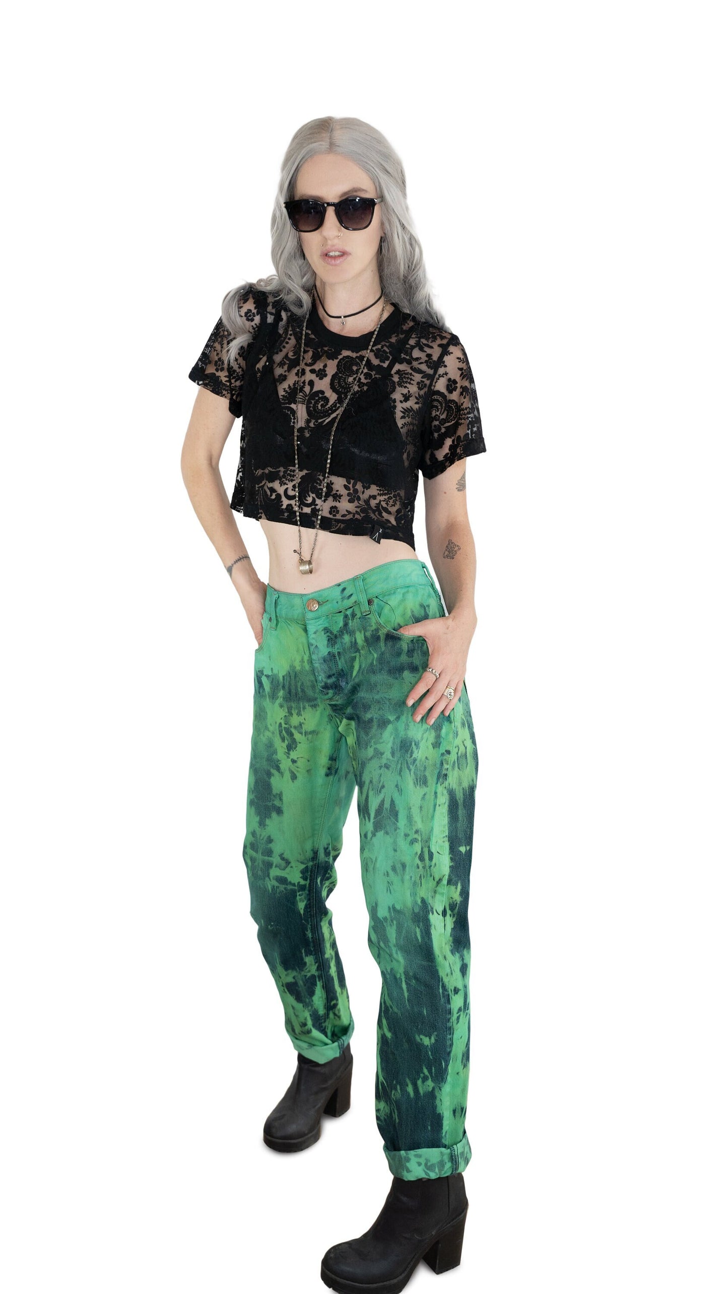 tie dye jeans green jeans grunge jeans green tie dye acid wash jeans | recycled clothing sustainable clothing Size M
