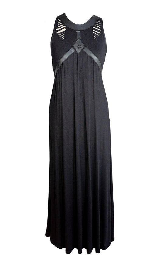 Black leather dress cutout dress summer | goth dress gothic maxi dress | goth streetwear harness dress festival dress