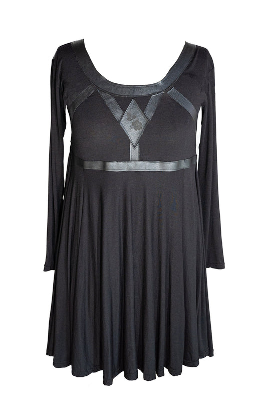 black babydoll dress long sleeve goth dress | goth harness dress black leather dress | goth mini dress gothic dress|