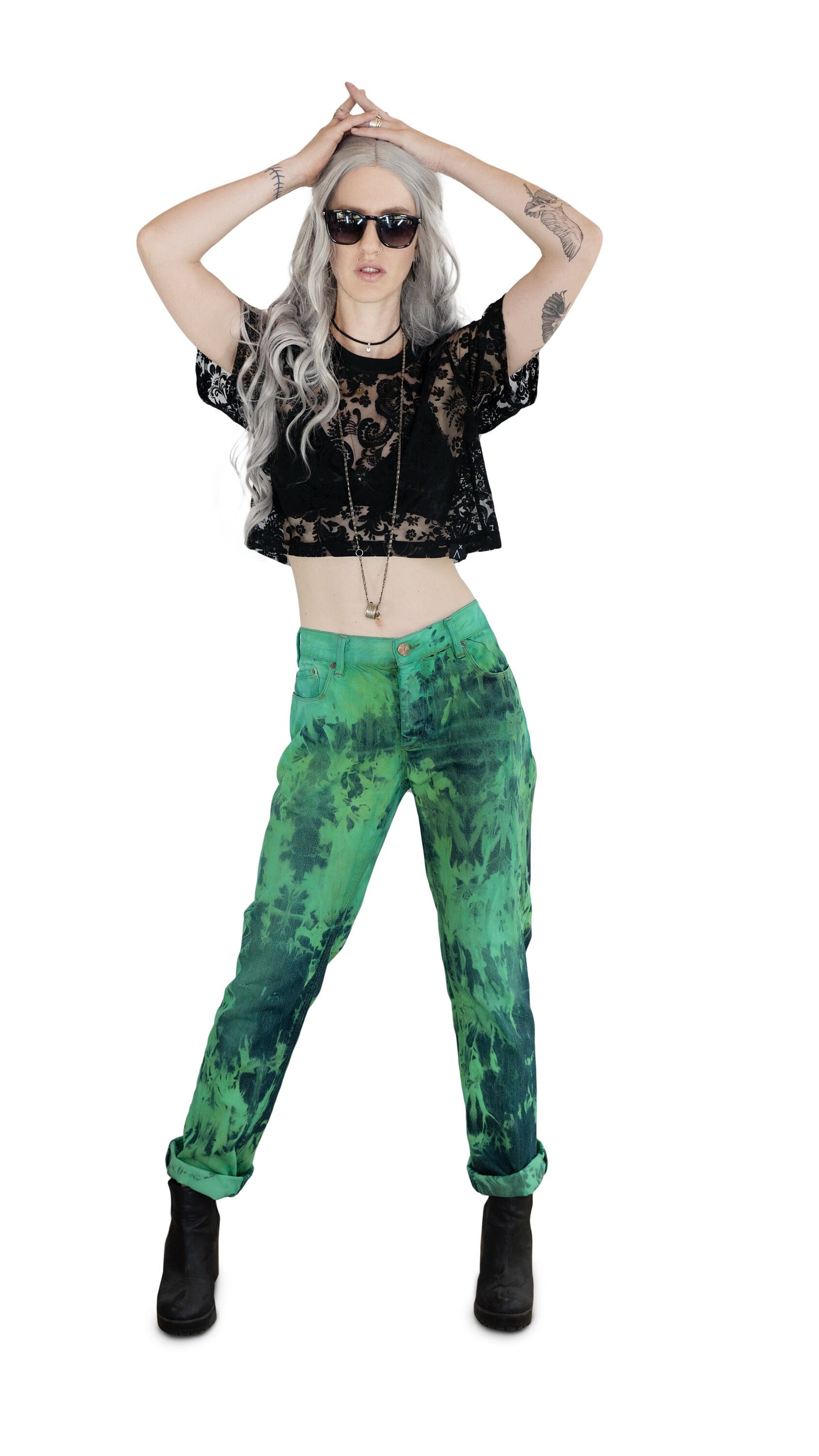 tie dye jeans green jeans grunge jeans green tie dye acid wash jeans | recycled clothing sustainable clothing Size M