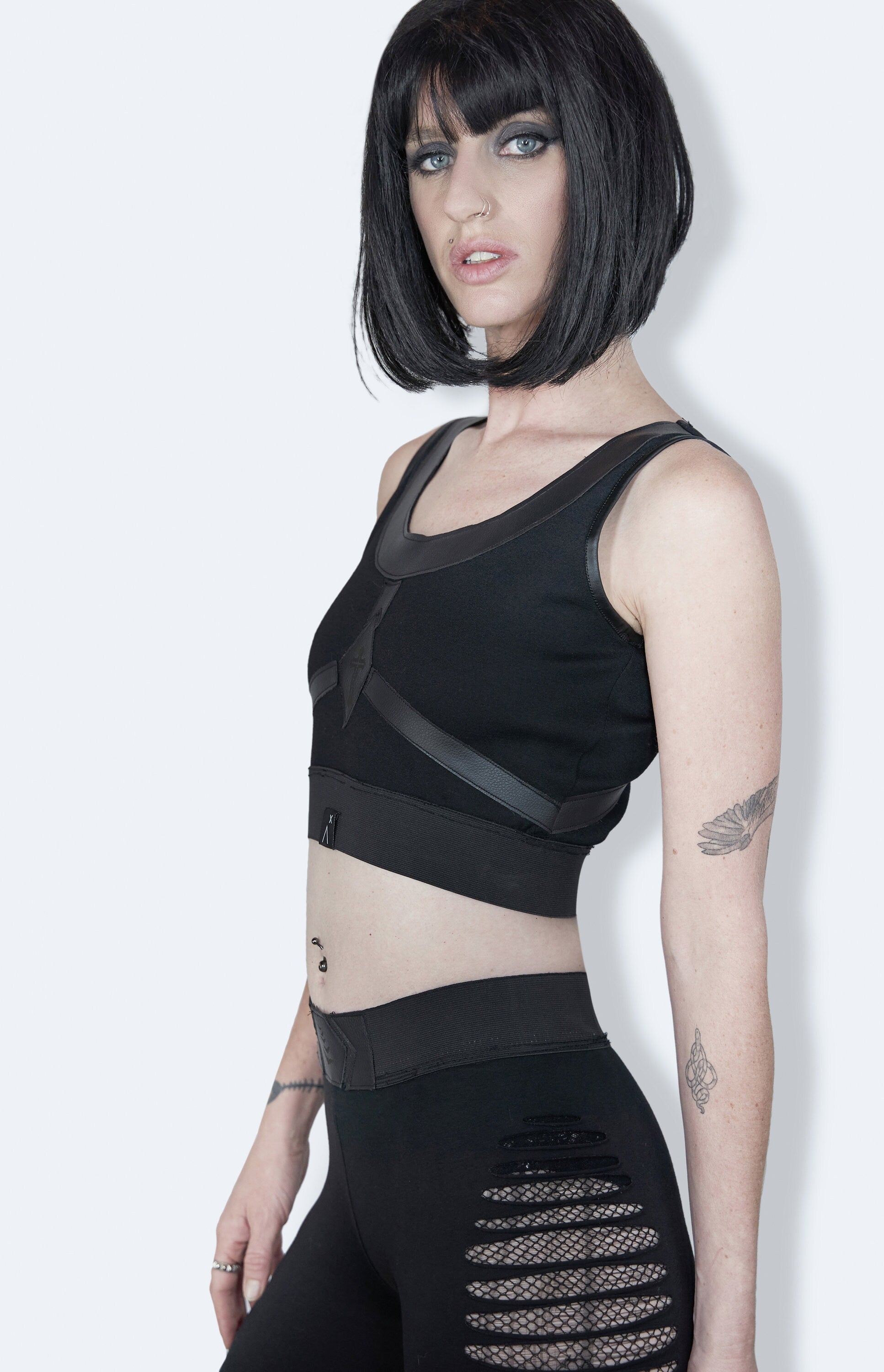 Black goth crop top faux leather top active wear | gothic crop top sports wear | sexy crop top goth bra leather bra