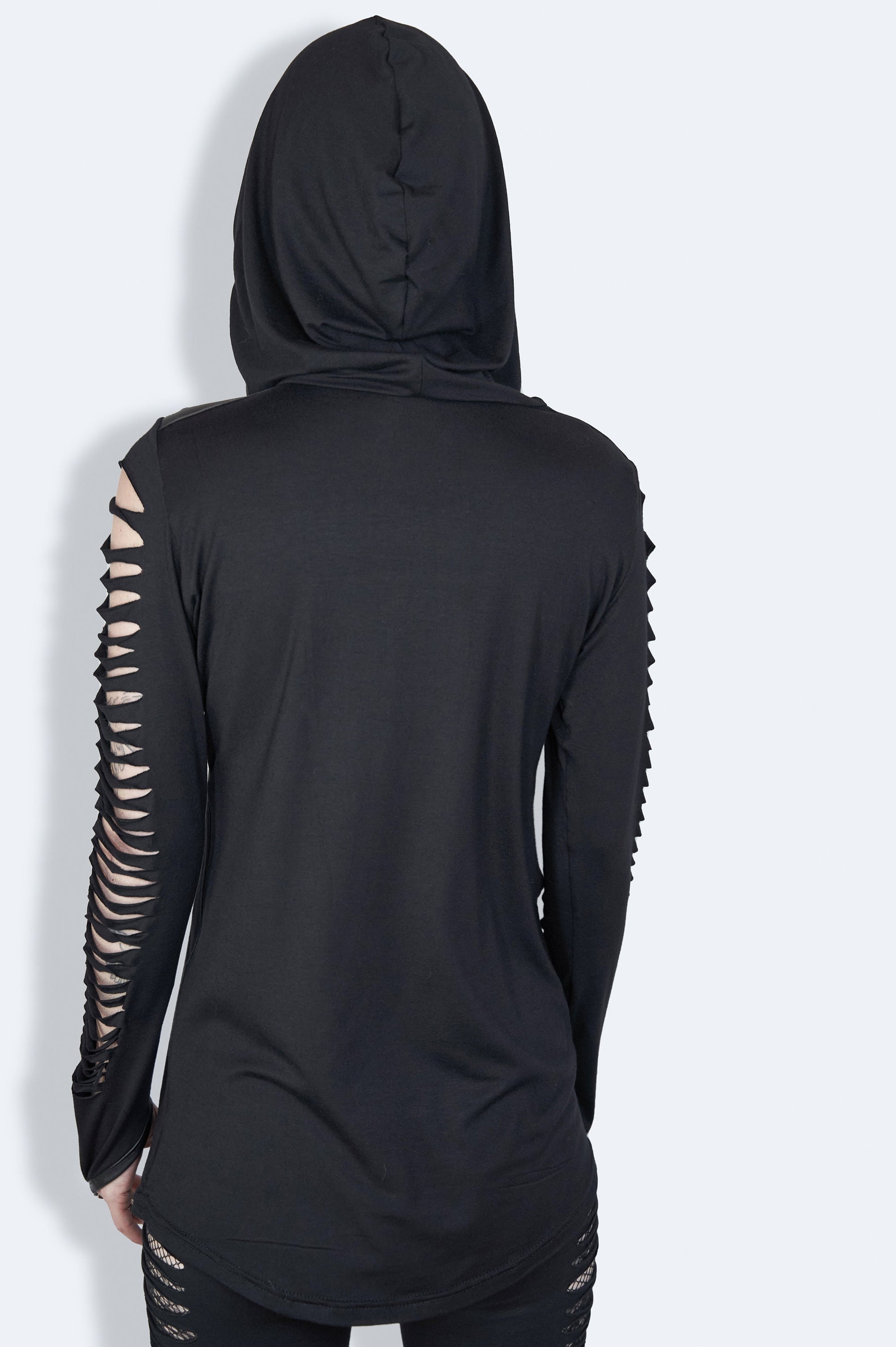 Gothic hoodie black ripped shirt leather strap goth hoodie gothic top pastel goth hoodie dark academia clothing