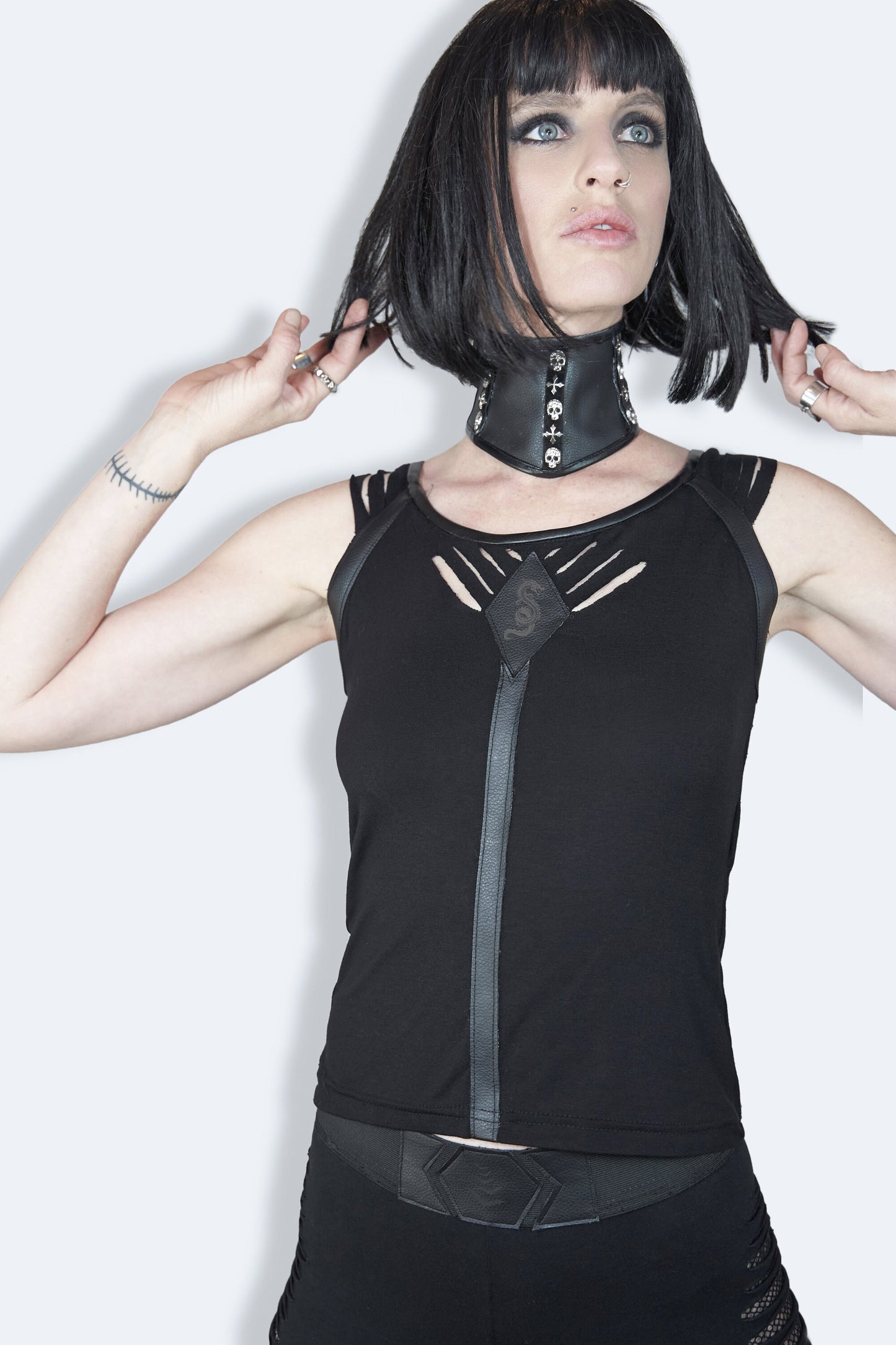 Black cut out top goth tank top faux leather top | cutout tank top goth shirt witch top witch shirt | occult top cut out tank top