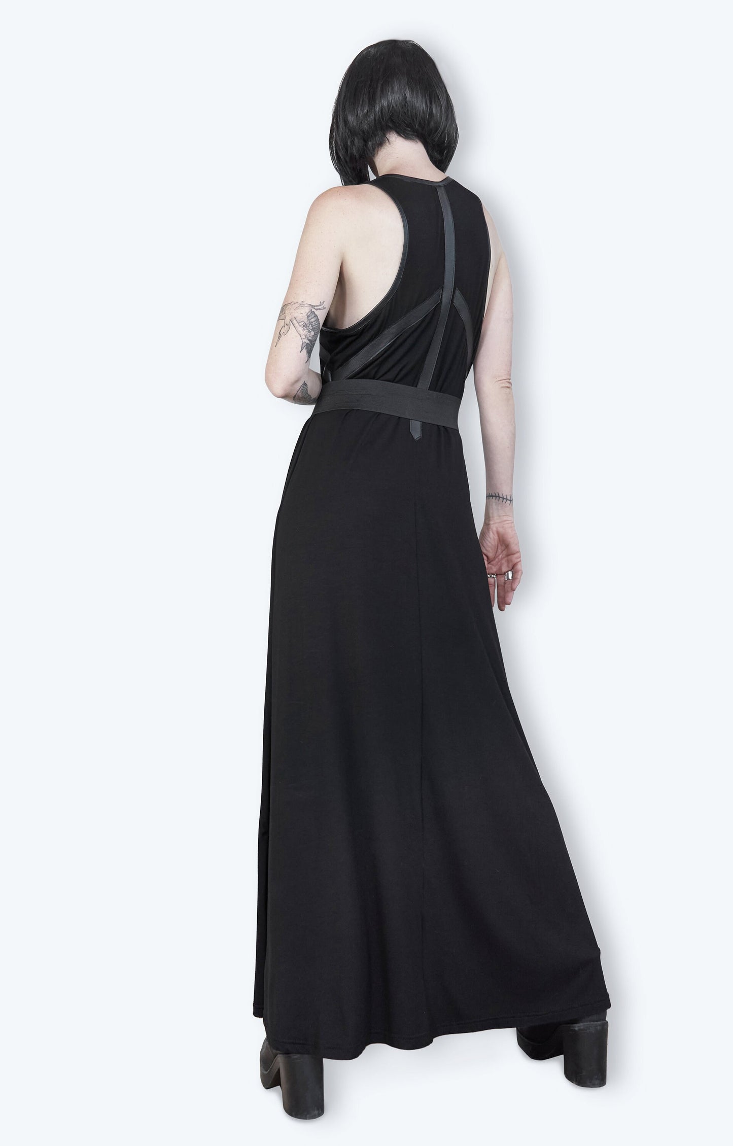 Black leather dress cutout dress summer | goth dress gothic maxi dress | goth streetwear harness dress festival dress