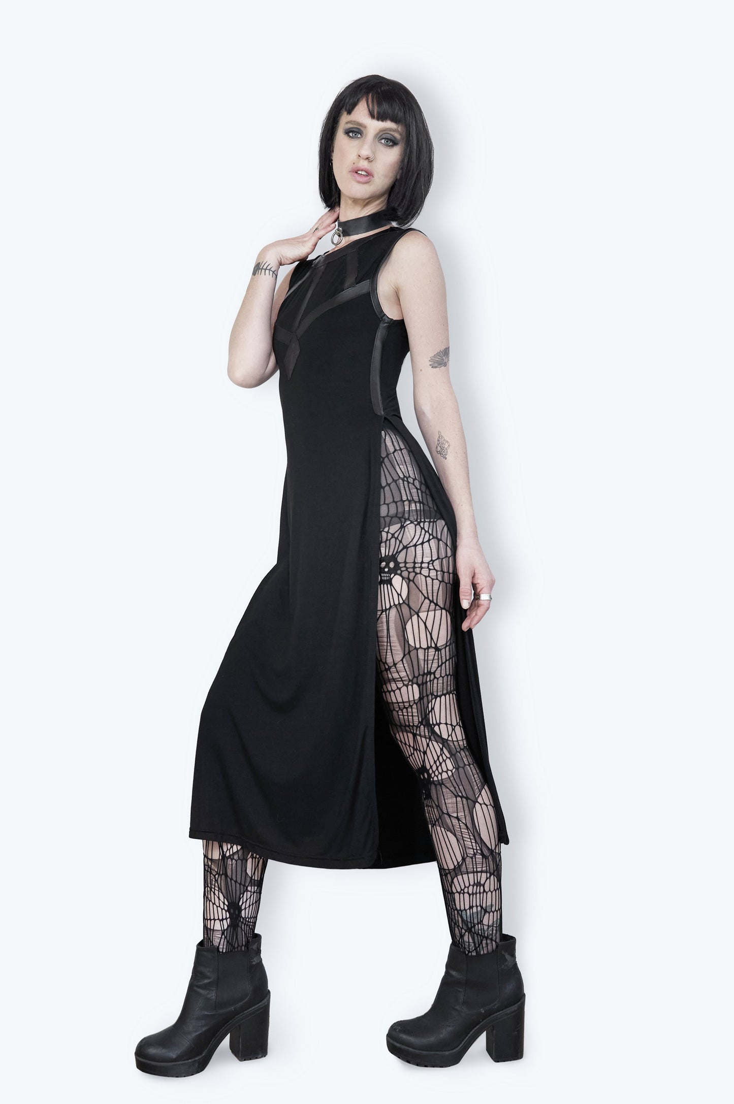 black leather dress warrior dress high slit dress goth harness dress | goth dress gothic dress | dark academia witch dress