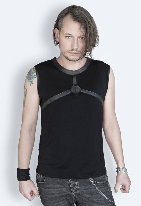 Unisex leather harness goth tank top occult shirt | goth shirt men metal tank top | leather shirt muscle top dark academia shirt