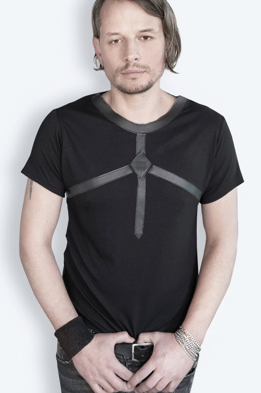 Unisex leather harness goth top occult shirt | goth t shirt men vampire shirt | goth shirt alternative t shirt dark academia shirt