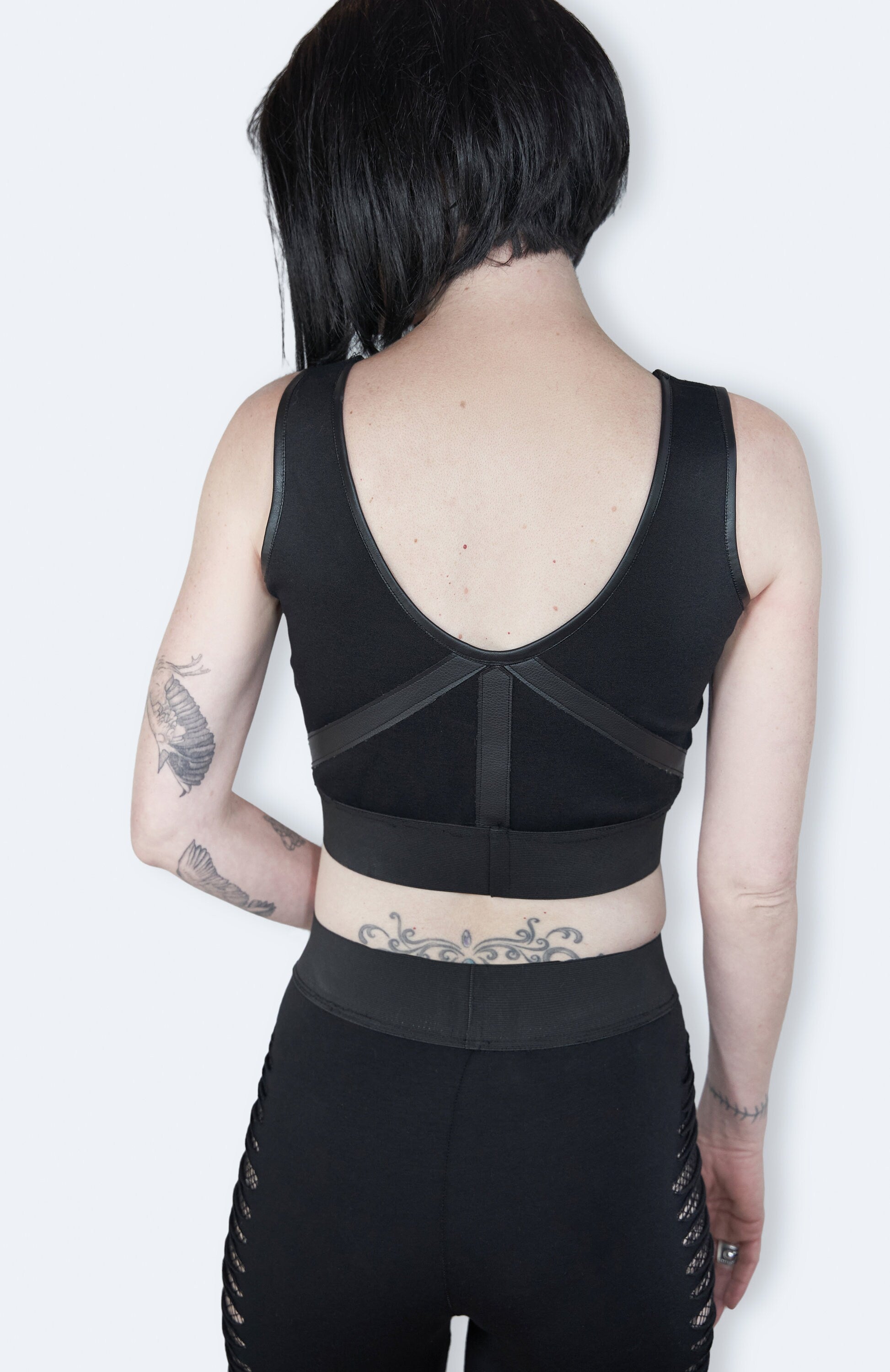 Black goth crop top faux leather top active wear | gothic crop top sports wear | sexy crop top goth bra leather bra