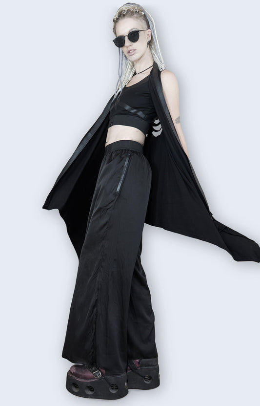 skeleton rib cage cutout black lightweight cardigan vest goth vest | kimono vest long flowy vest | oversized cardigan