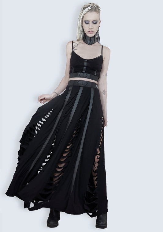Slashed goth maxi skirt vegan leather skirt black maxi skirt cross skirt | alt skirt goth skirt gothic skirt steampunk skirt