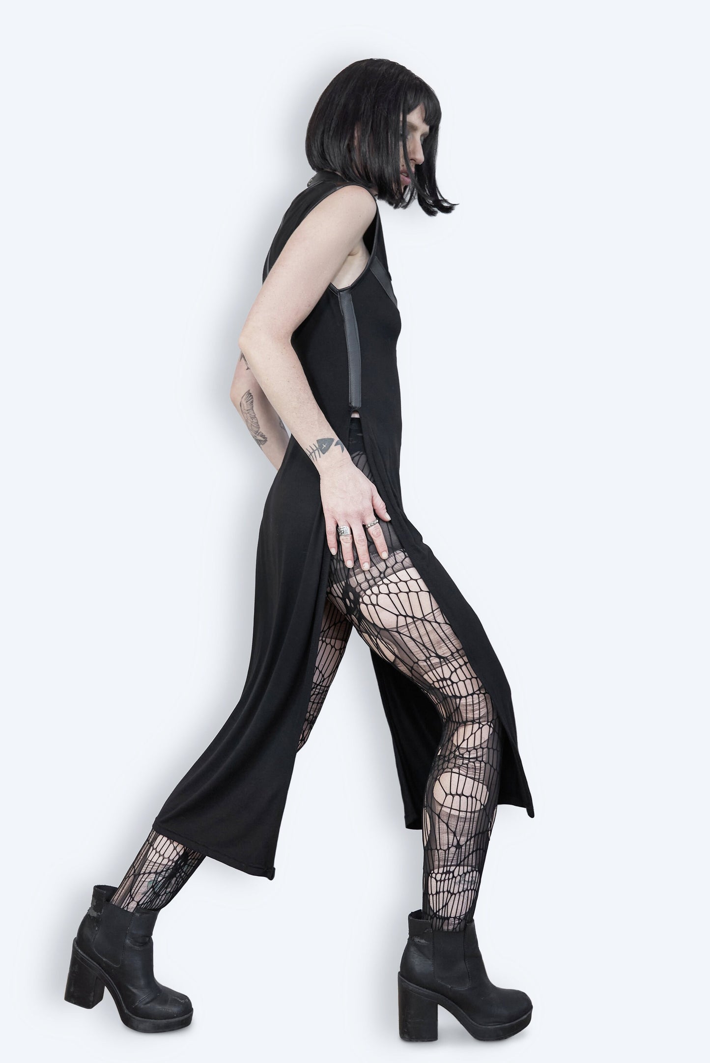 black leather dress warrior dress high slit dress goth harness dress | goth dress gothic dress | dark academia witch dress