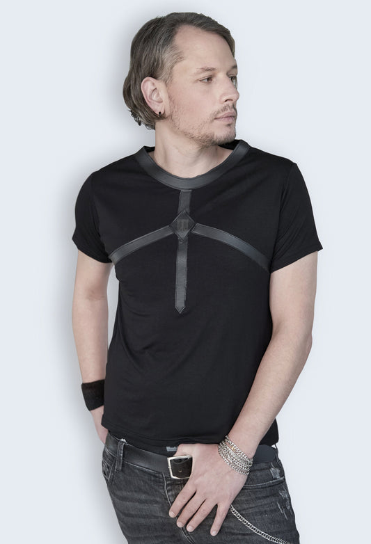 Unisex leather harness goth top occult shirt | goth t shirt men vampire shirt | goth shirt alternative t shirt dark academia shirt