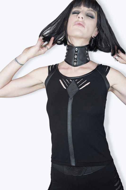 Black skull choker leather corset collar vegan leather choker statement choker | goth choker collar high neck collar gothic choker