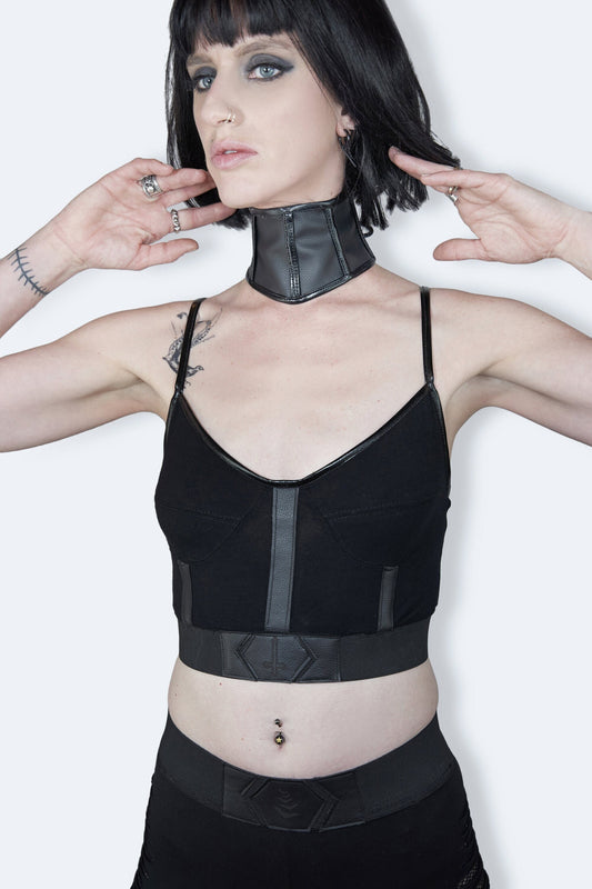 Black leatherette gothic crop top bustier crop top goth tank top | faux leather top corset crop top street goth crop top | gothic tank top