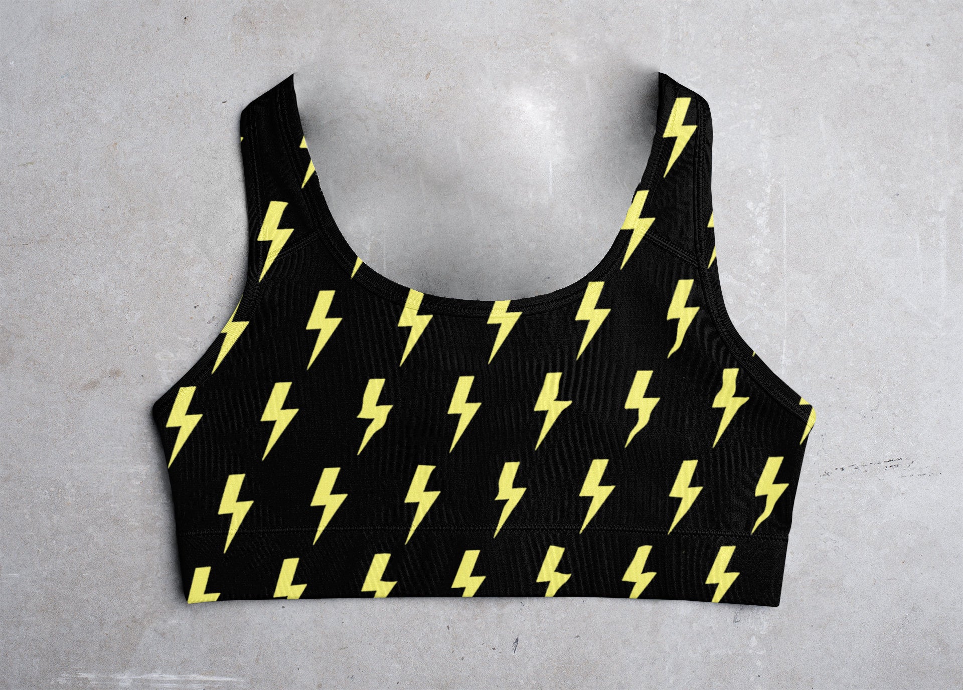 Yellow lightning bolt print print crop top | goth crop top bra | rave bra sport bra top | crop bra super crop top festival bra edc bra