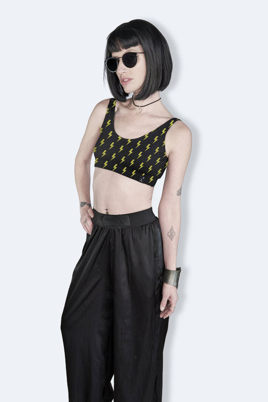 Yellow lightning bolt print print crop top | goth crop top bra | rave bra sport bra top | crop bra super crop top festival bra edc bra