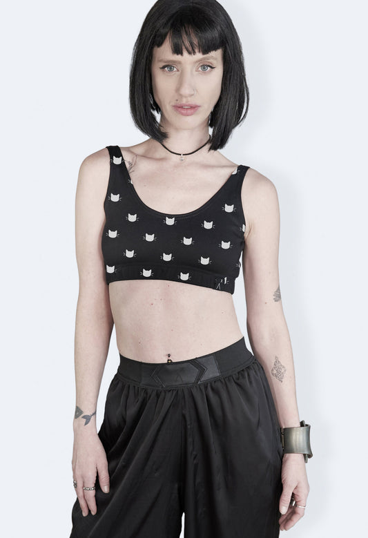 creepy cute cat silhouette cat print goth crop top bra cat crop top | gothic bra sport bra top | crop bra festival bra