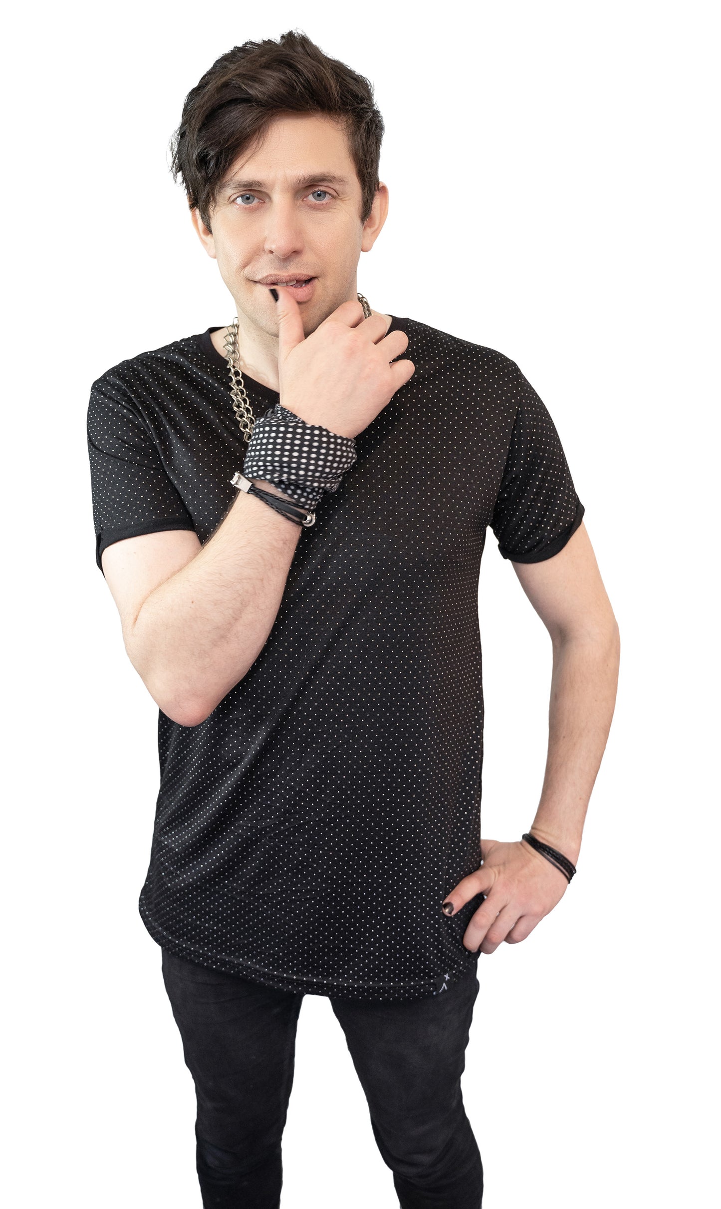 Silver droplet studded V neck T shirt | Unisex