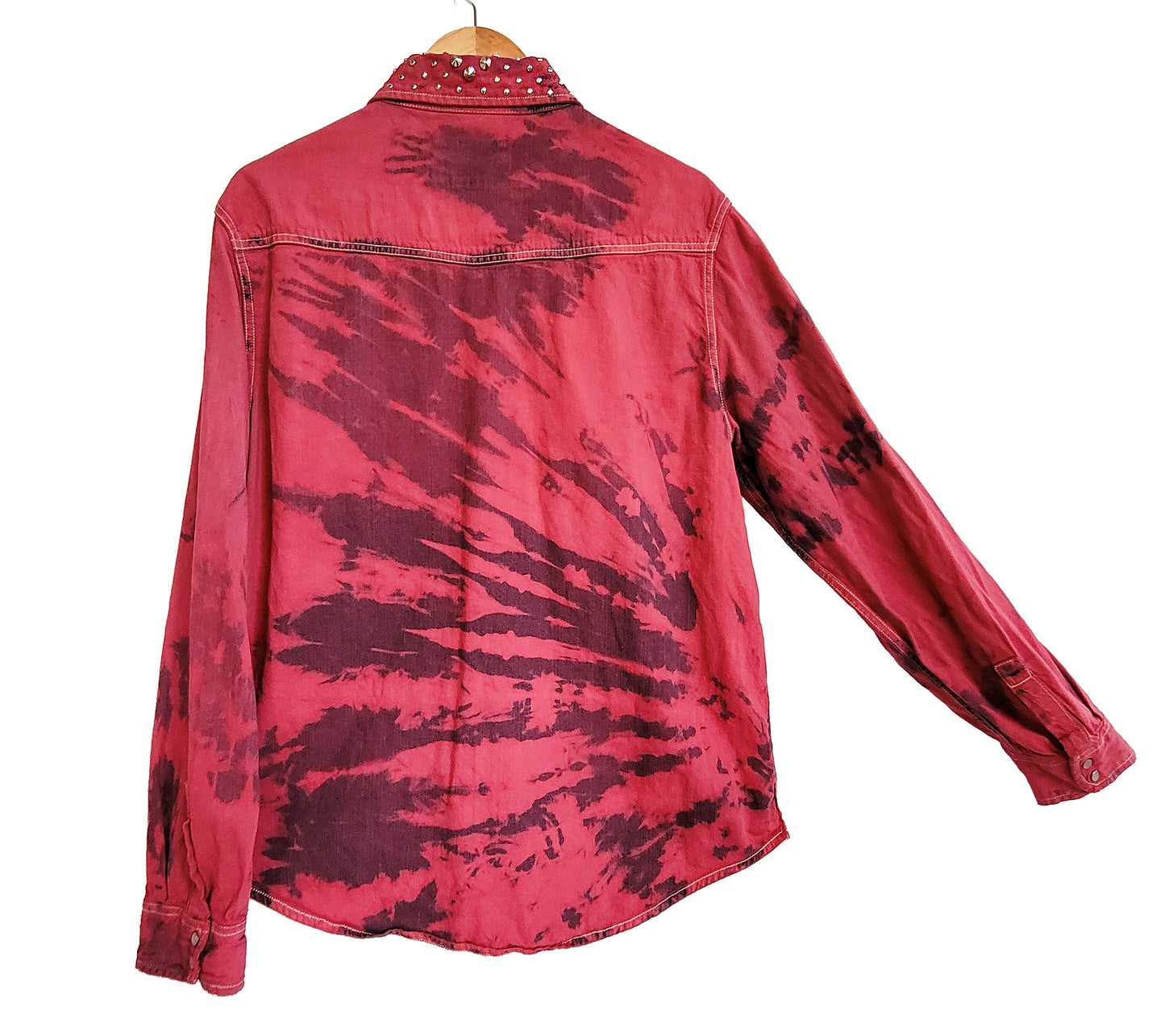 Red tie dye studded denim shirt | Size L Unisex