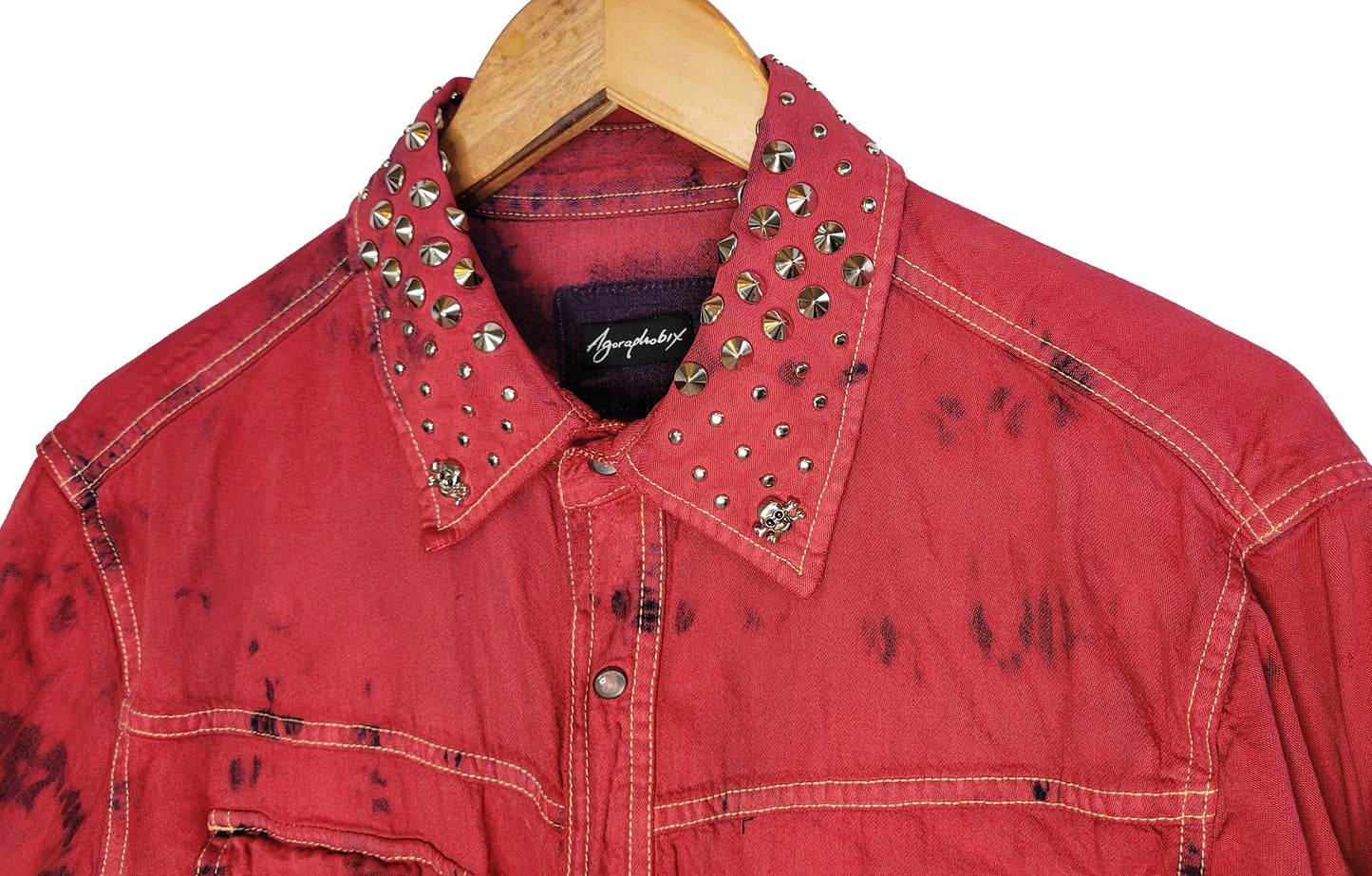 Red tie dye studded denim shirt | Size L Unisex