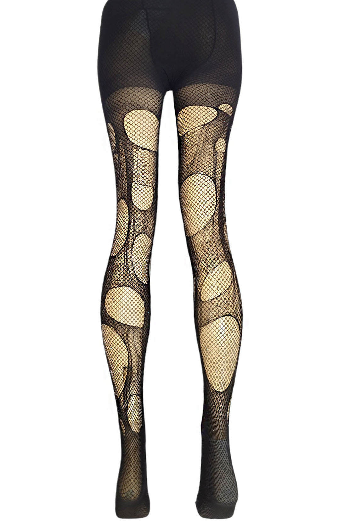 Rhinestone ripped tattered n torn fishnet tights