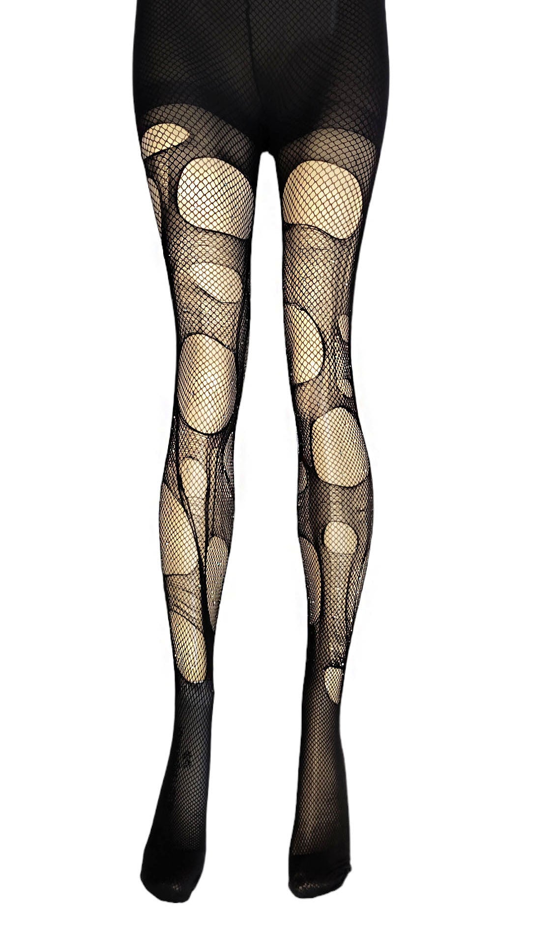 Rhinestone ripped tattered n torn fishnet tights