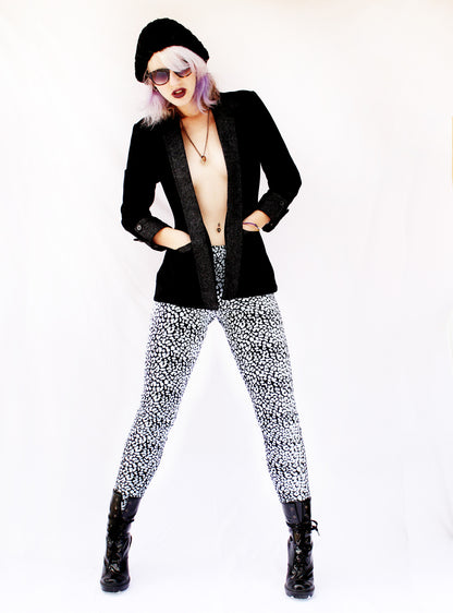 soft grunge black boyfriend blazer leopard print leggings silver leopard leggings shiny spandex leggings