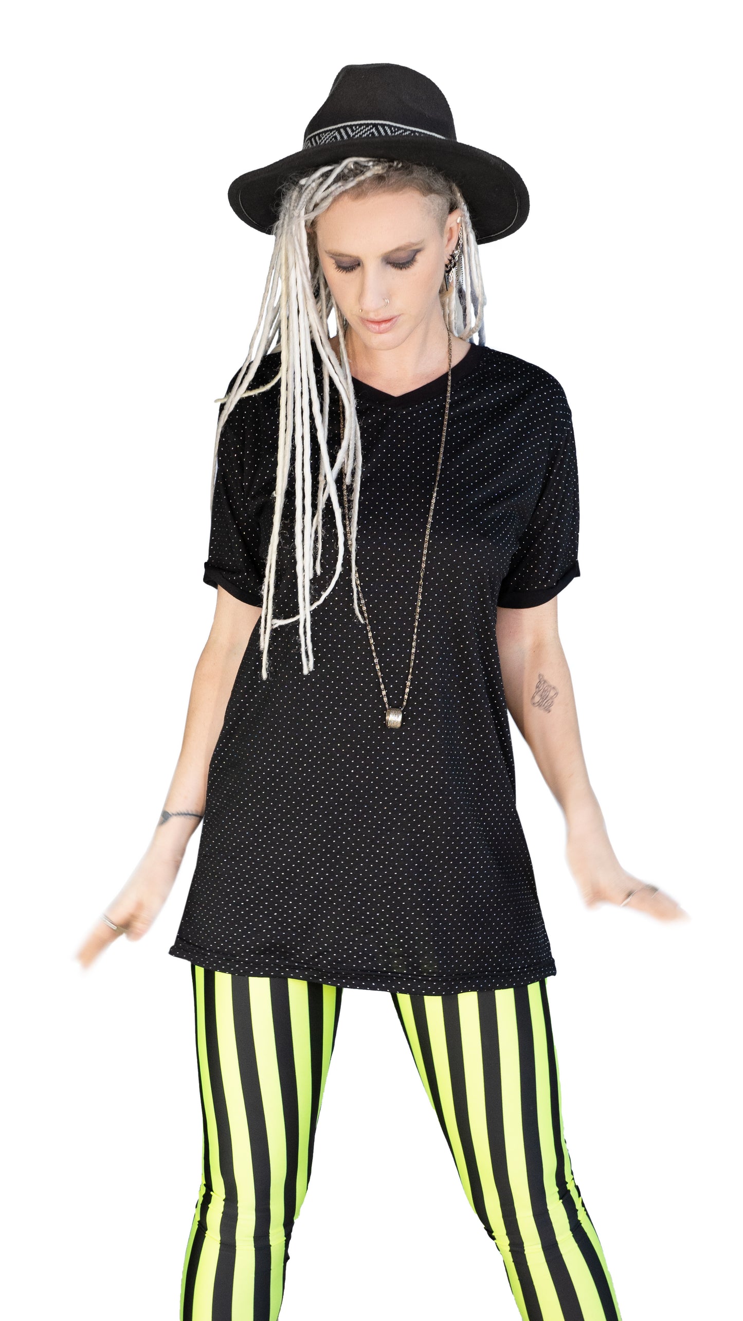Silver droplet studded V neck T shirt | Unisex