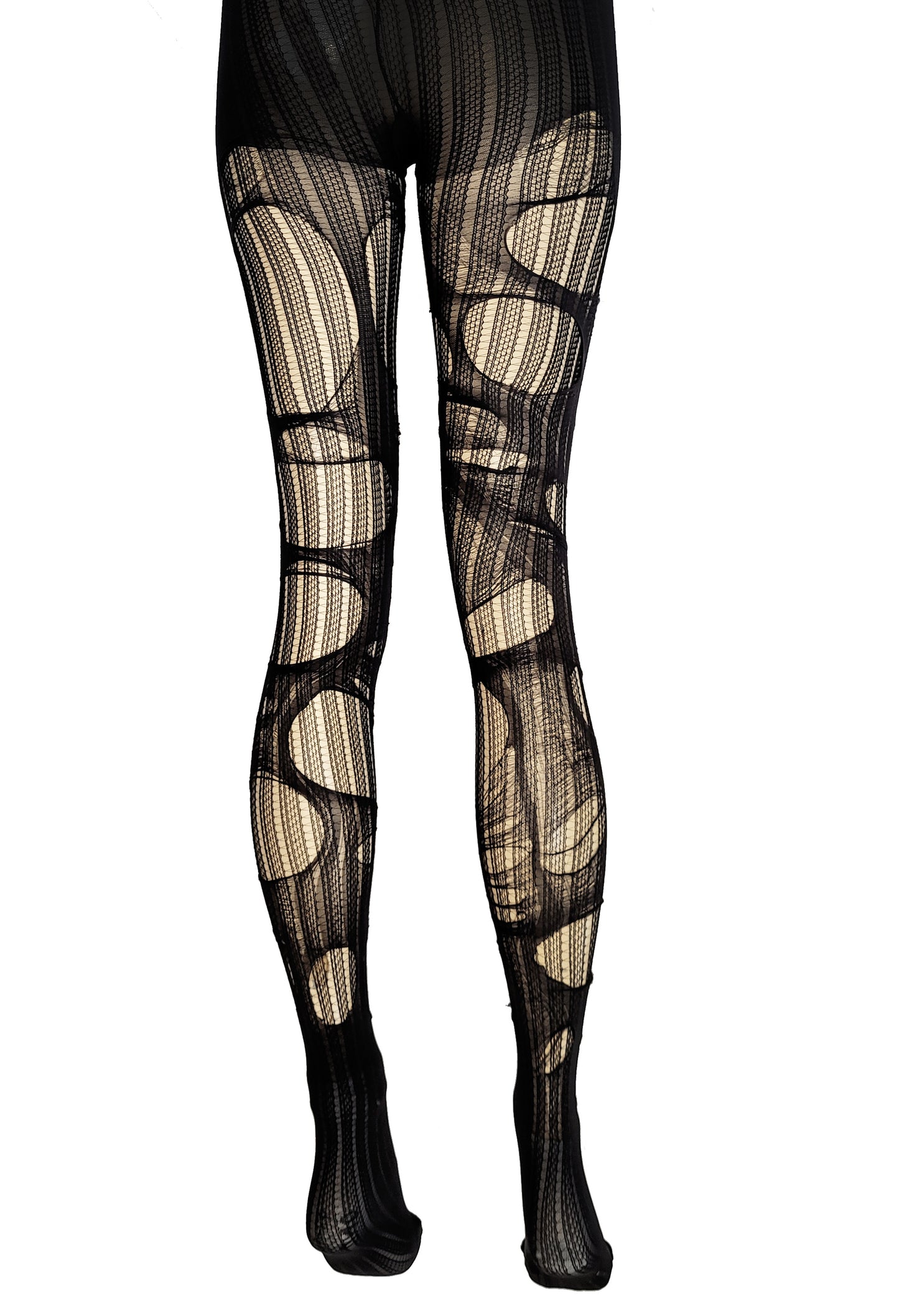 striped  tattered & torn fishnet tights