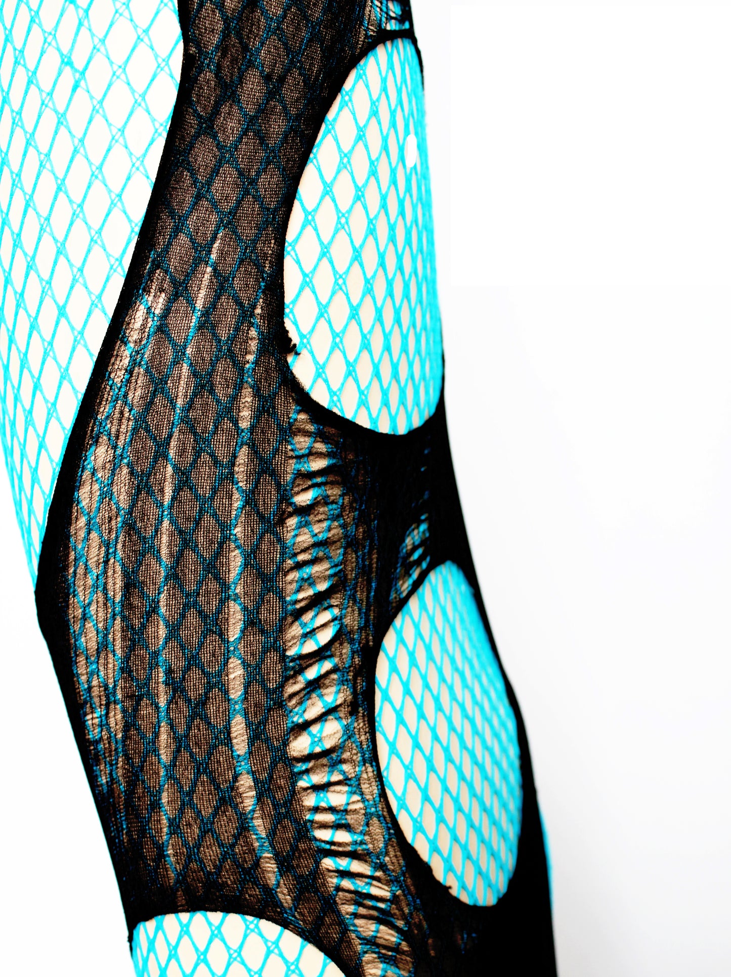 Double layered tattered & torn turquoise | Black fishnet tights