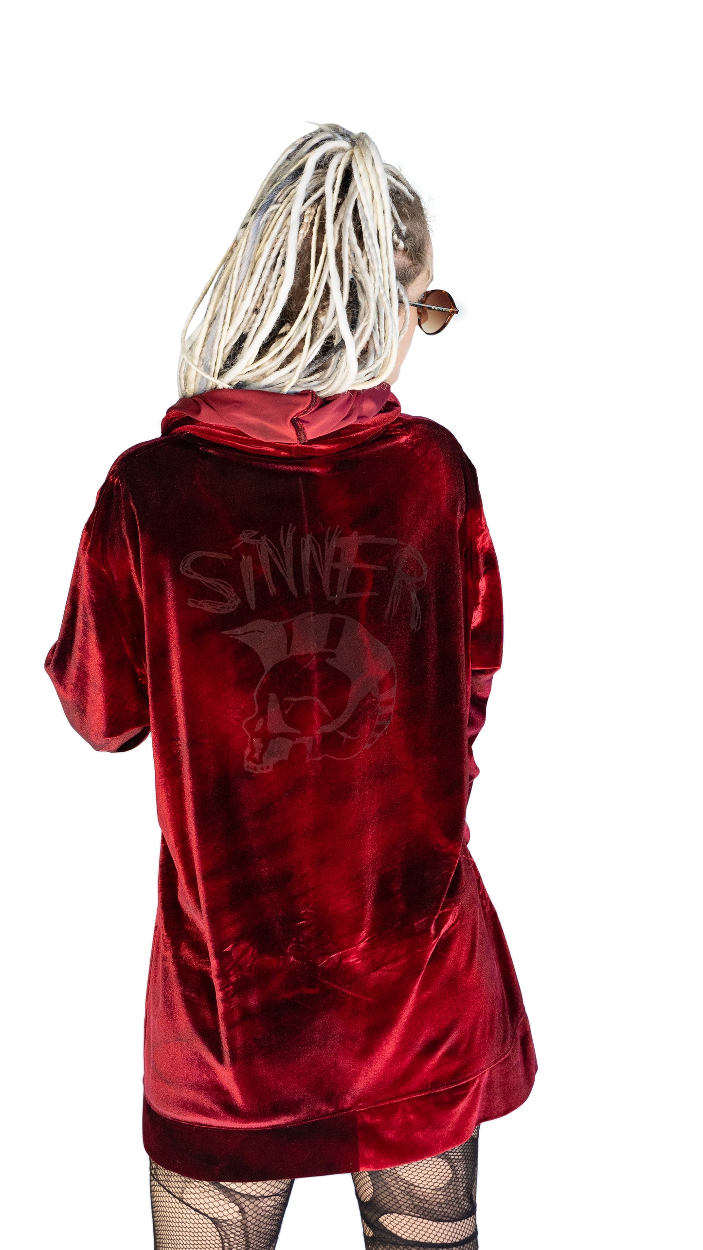 Sinner laser etched skull velvet oversize hoodie | Unisex