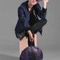 Purple holographic purple vegan leather round backpack