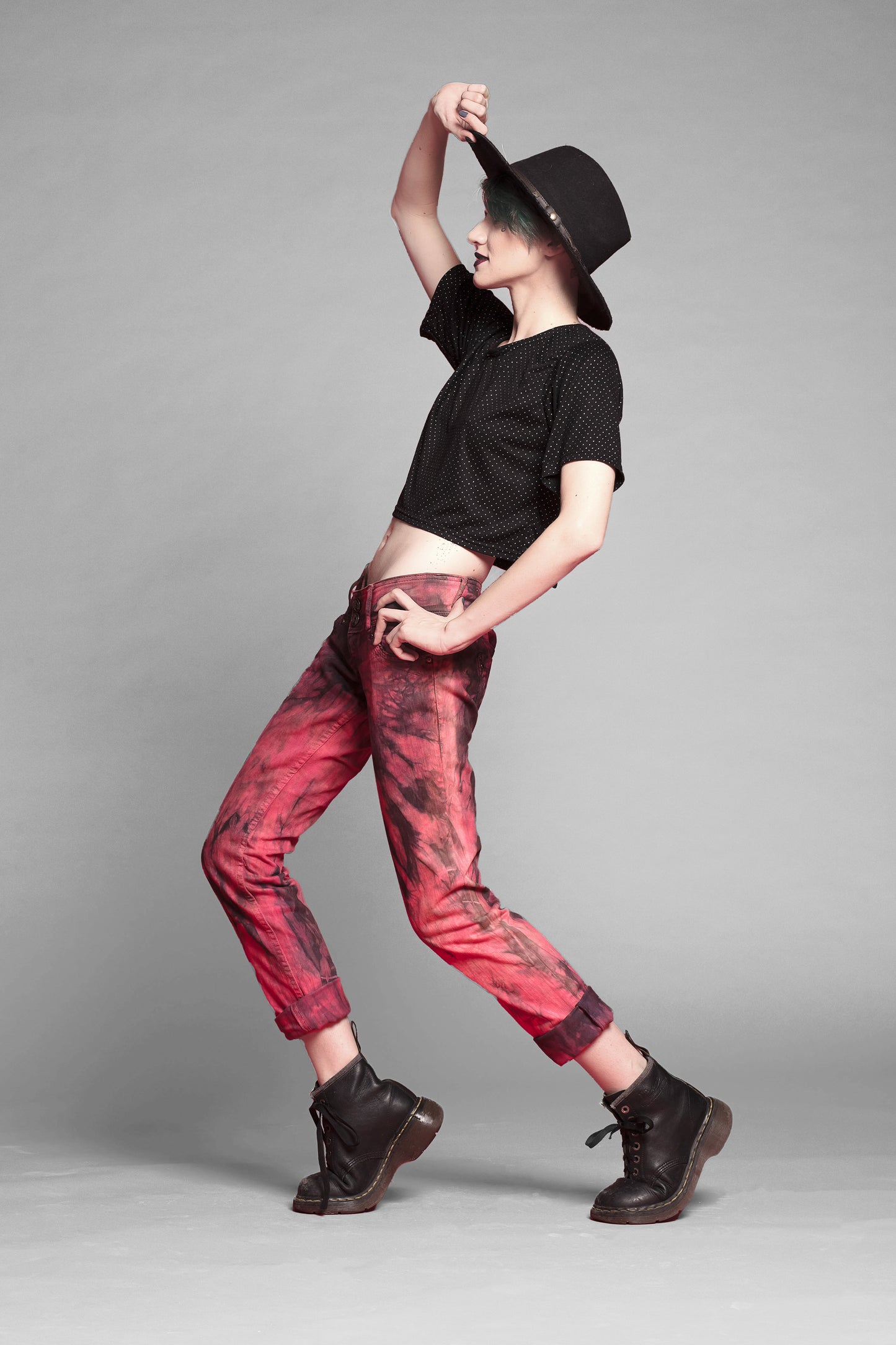 Blood red & black skinny jeans | Size M