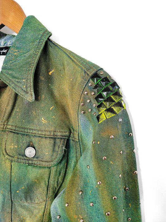 green nebula studded hand painted galaxy denim jacket |  Size S