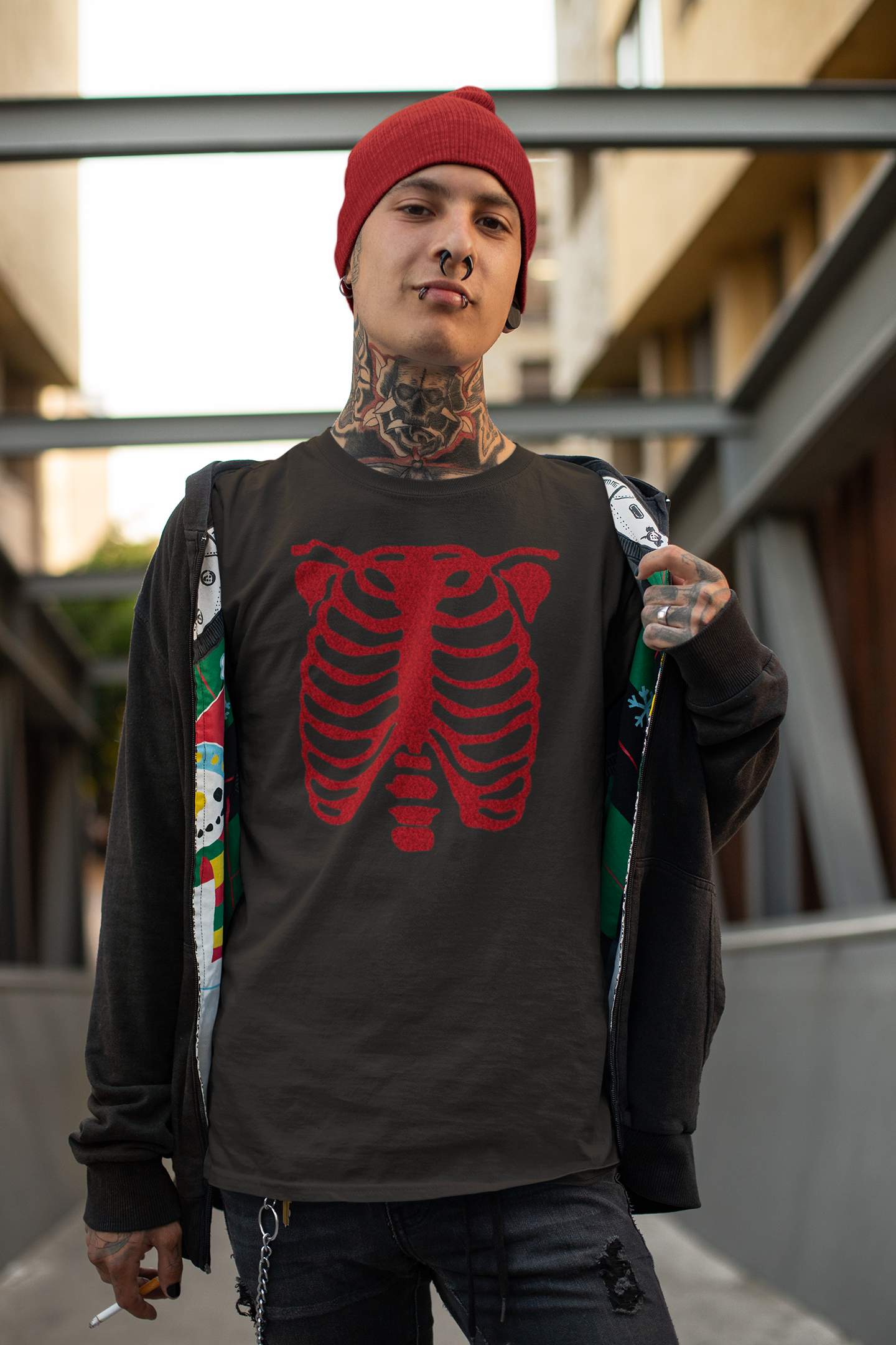 Glitter skeleton ribcage print T shirt | Unisex  Black