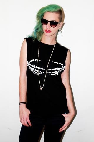Death grip skeleton hand print punk shirt oversize tank top | halloween skeleton top cyberpunk clothing