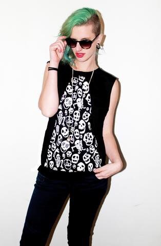 Unisex horror print skull top goth tank top | skull print biker shirt | skeleton print skeleton tshirt muscle top
