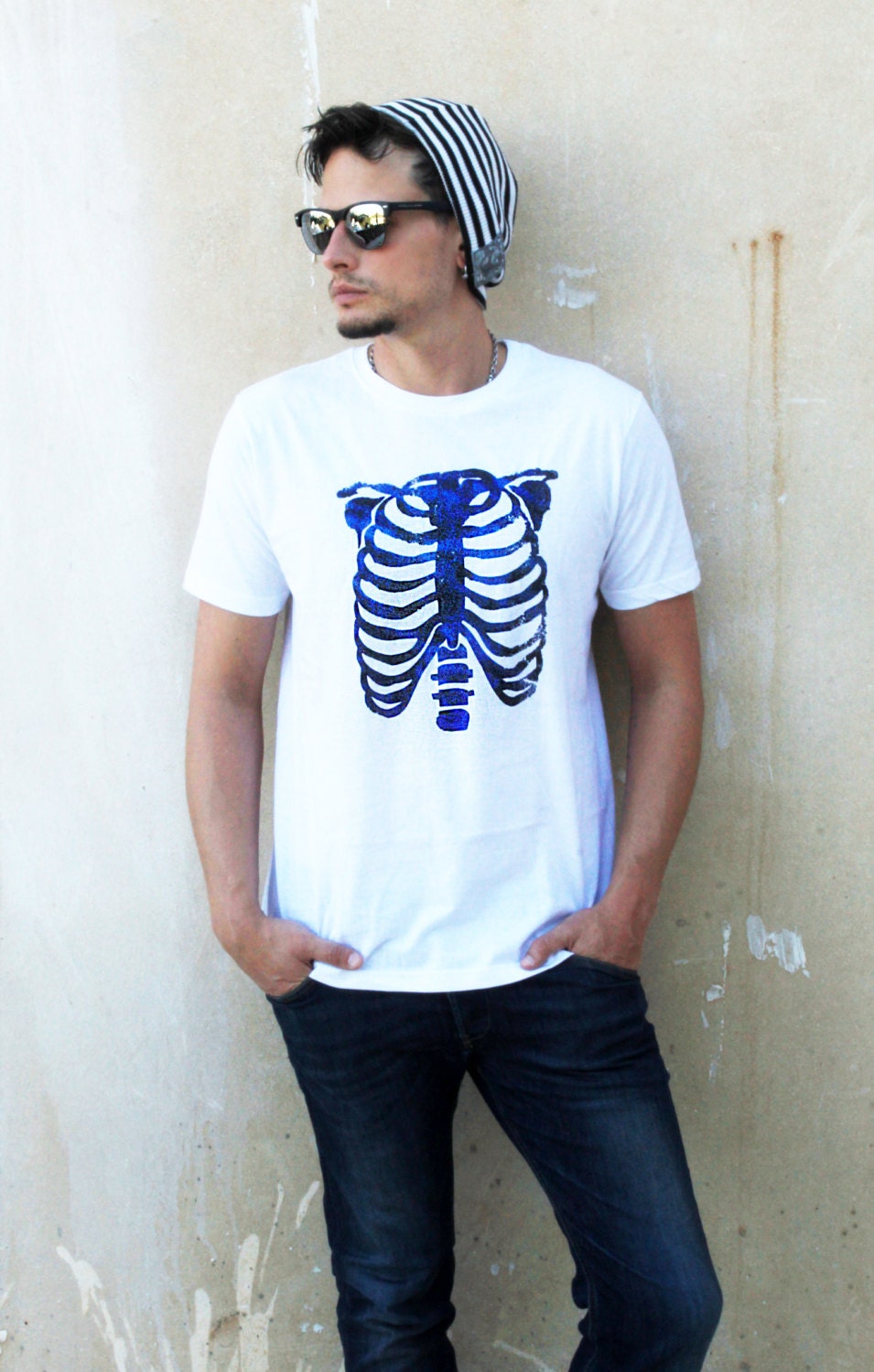 Handmade Glitter anatomy skeleton ribcage print T shirt | Unisex Halloween cyberpunk clothing aesthetic clothing