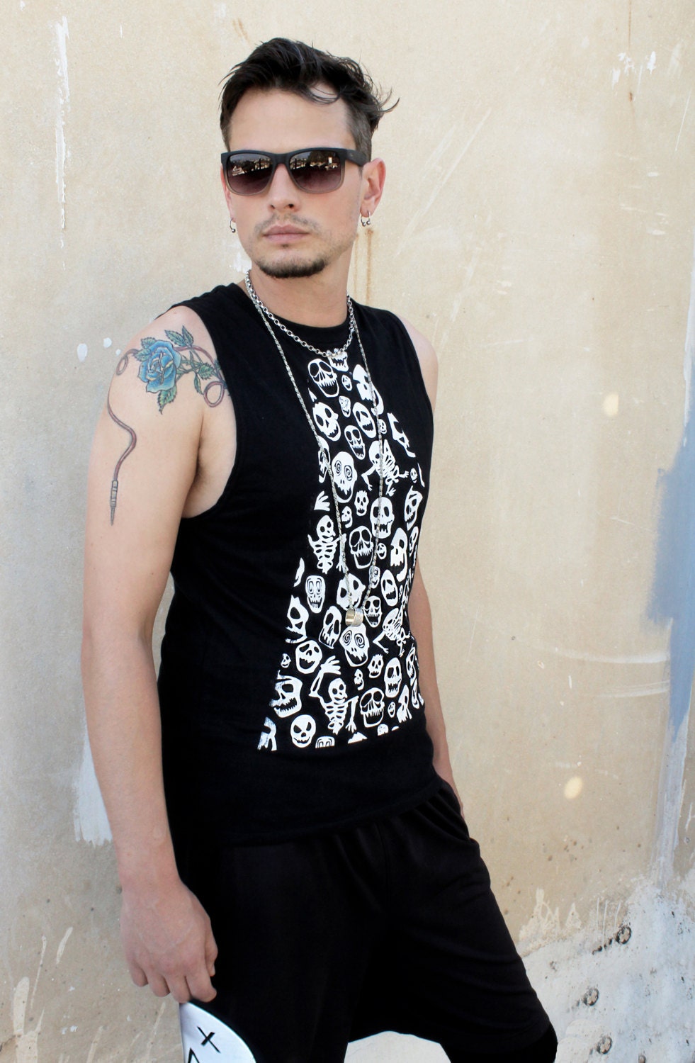 skull horror print goth tank top womens muscle tank | skull print biker shirt | skeleton print skeleton tshirt