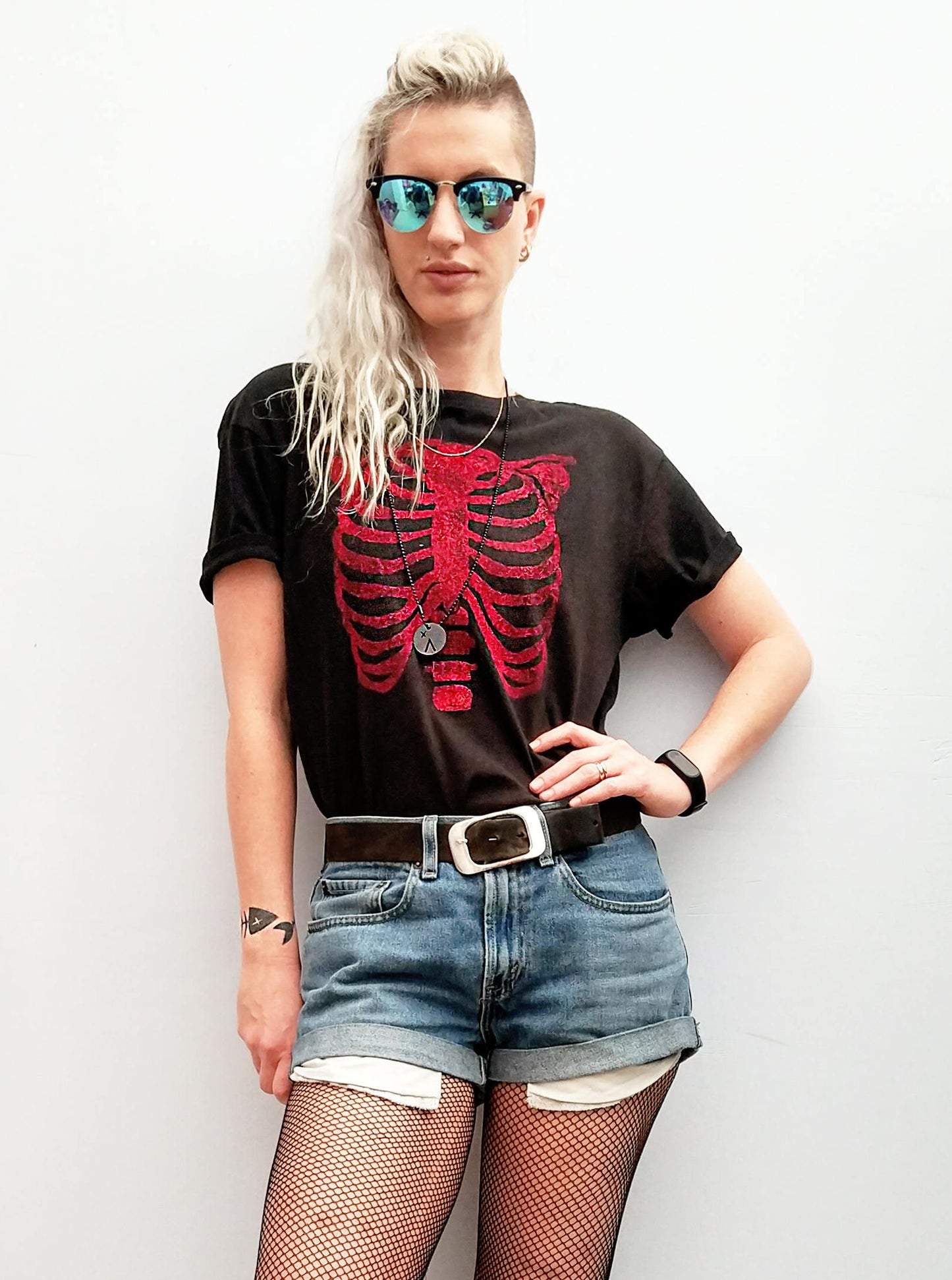 Handmade Glitter anatomy skeleton ribcage print T shirt | Unisex Halloween cyberpunk clothing aesthetic clothing