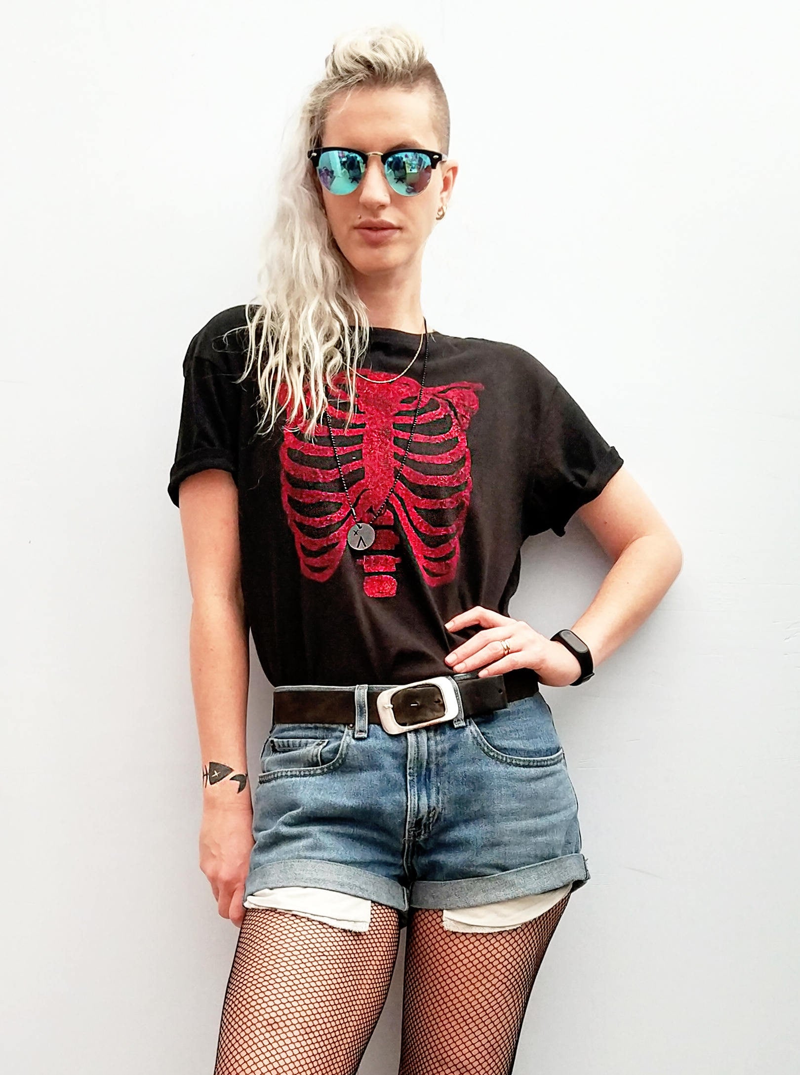 Handmade Glitter anatomy skeleton ribcage print T shirt | Unisex Halloween cyberpunk clothing aesthetic clothing