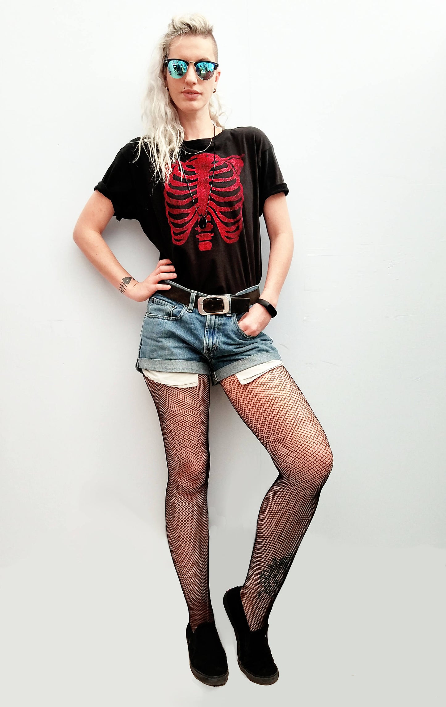 Handmade Glitter anatomy skeleton ribcage print T shirt | Unisex Halloween cyberpunk clothing aesthetic clothing