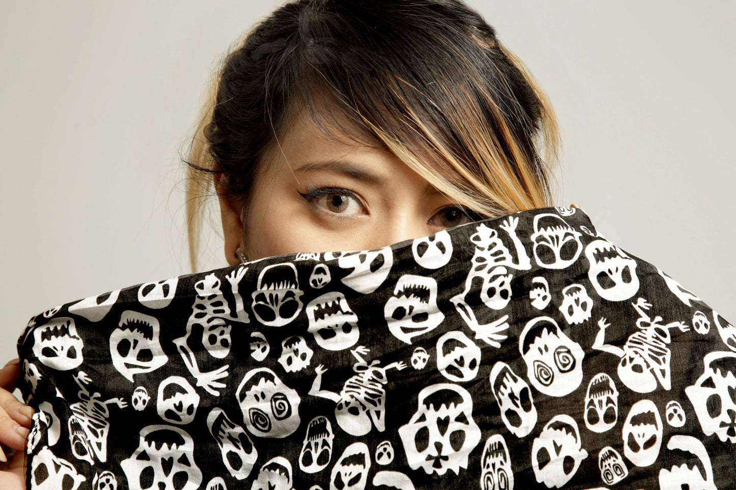 Skellington Skull scarf designer large cotton silk scarf | halloween scarf head scarf cyberpunk goth girlfriend gift